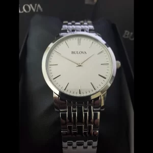 Bulova Mens Cocktail Time Watch Silver White Papyrus Textured Dial New In Box