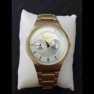 Caravelle Bulova Men's Day Date Gold Dress Watch Satin Sunburst Pie Pan Dial NIB