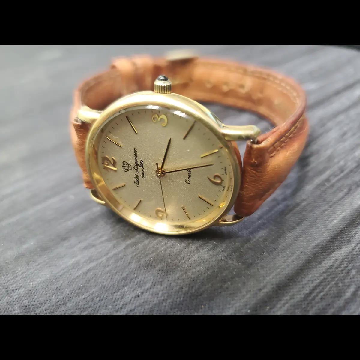 Rare Vintage Jules Jurgensen Gold Men’s 4673 Champaign Quartz Date Wristwatch! - Image 5