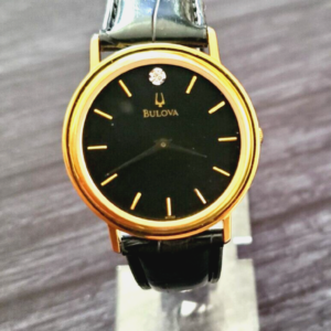 Rare Classic Bulova Men's Vintage Black Dial Diamond Cocktail Dress Watch