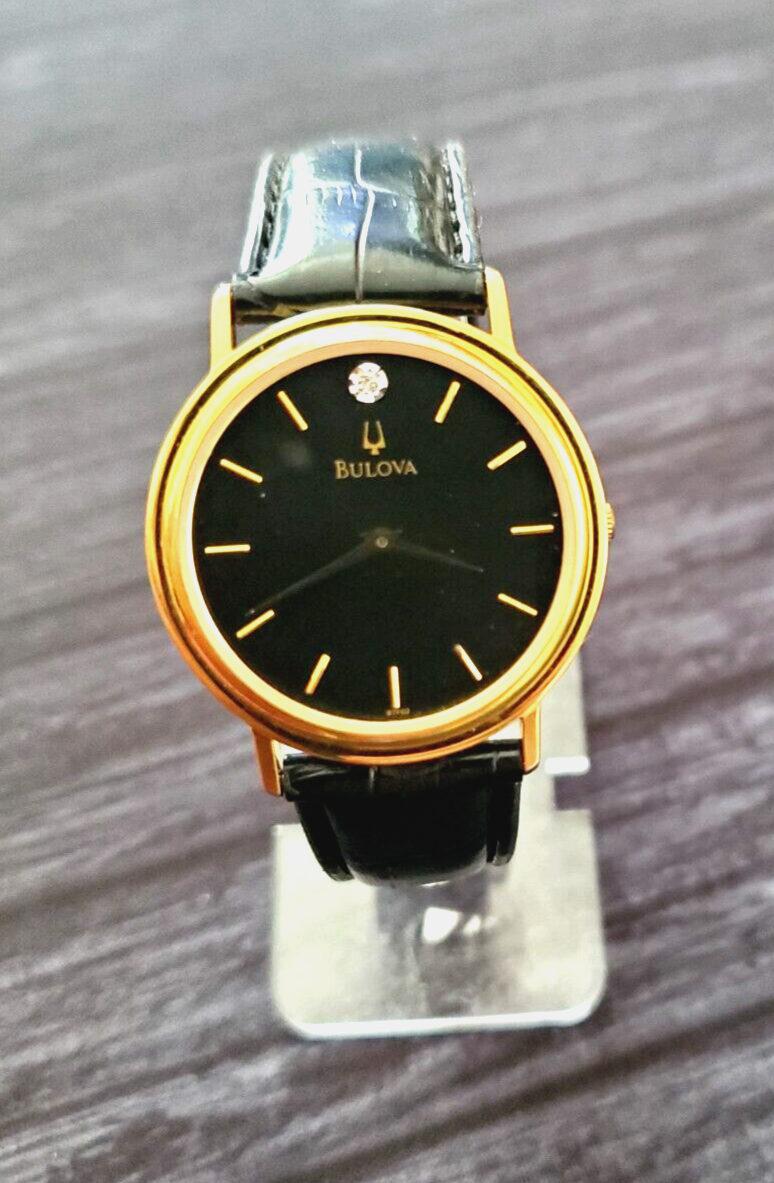 Rare Classic Bulova Men's Vintage Black Dial Diamond Cocktail Dress Watch