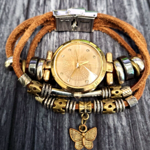 Beautiful Bohemian Style Retro Handmade Leather Angel Wing Women Watches