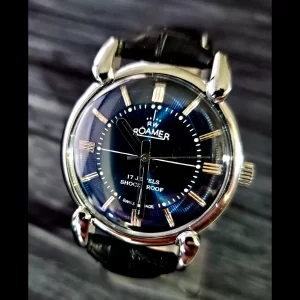 Rare Roamer Brevete Swiss Mens Mechanical Watch Blue Burst Serviced Runs Perfect