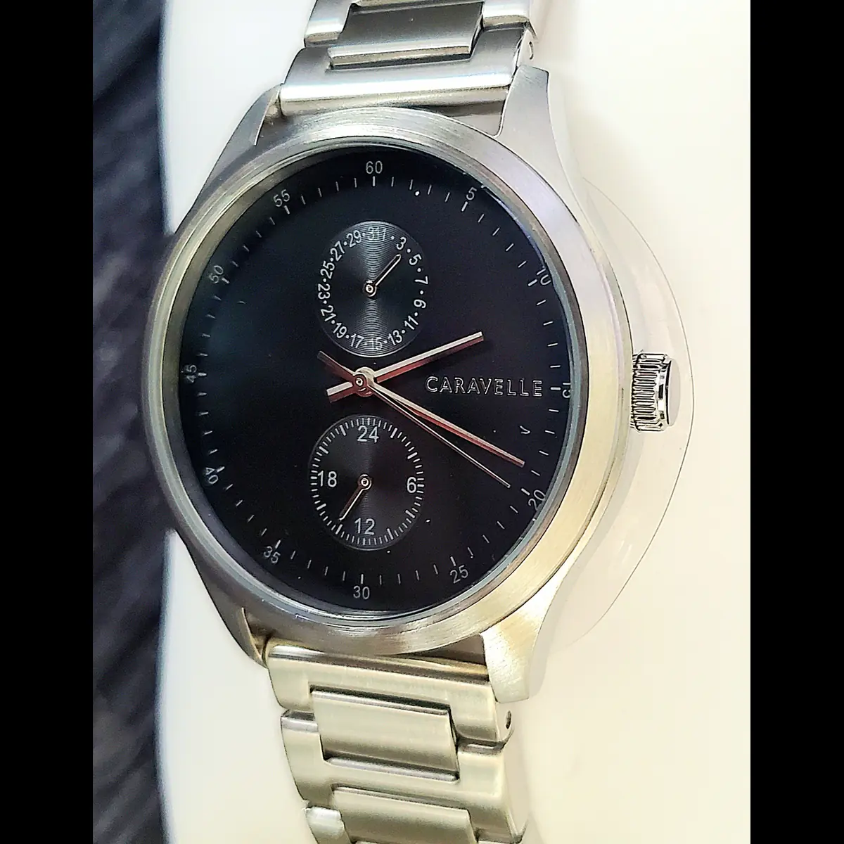 Rare Caravelle By Bulova Men's Chrono Multi Complications Tuxedo Black Dial NIB