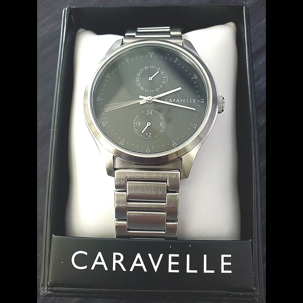 Rare Caravelle By Bulova Men's Chrono Multi Complications Tuxedo Black Dial NIB - Image 2