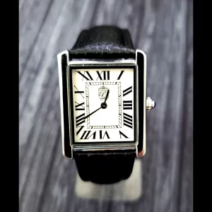 Pierre Lucerne 1888 Swiss Inspired Classic Mens Tank Watch Black Band