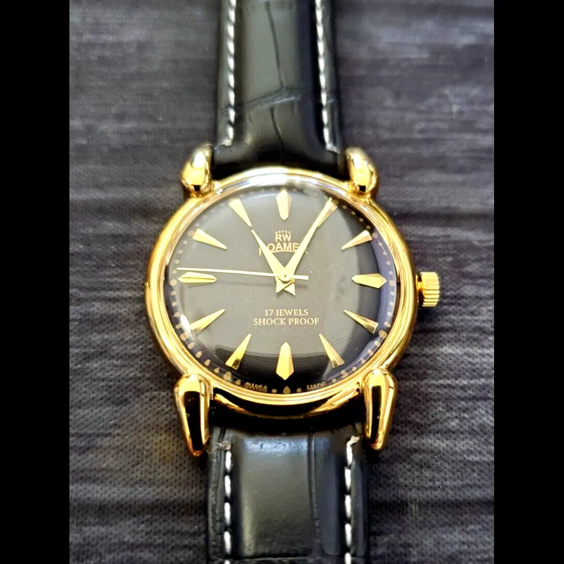 Vintage Roamer Shock Proof Hand Wind Swiss Watch Restored Serviced Gld-Blk-Blk - Image 3
