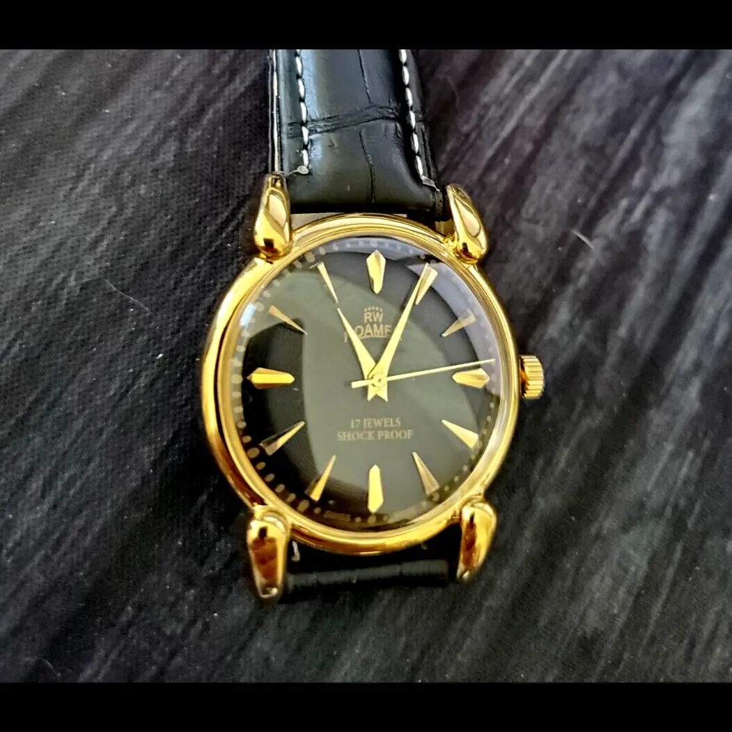 Vintage Roamer Shock Proof Hand Wind Swiss Watch Restored Serviced Gld-Blk-Blk - Image 2