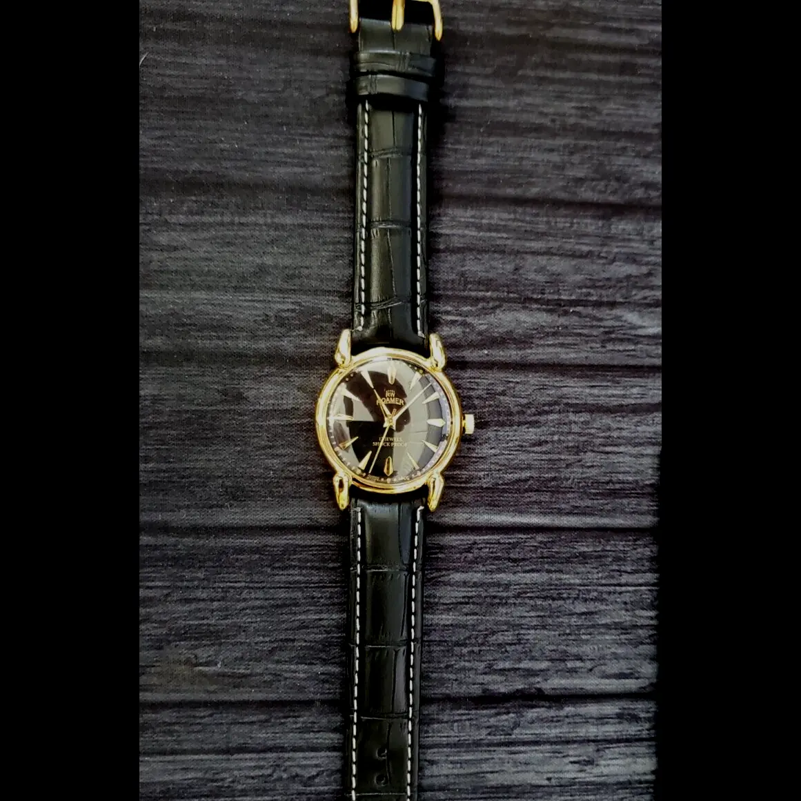 Vintage Roamer Shock Proof Hand Wind Swiss Watch Restored Serviced Gld-Blk-Blk - Image 4