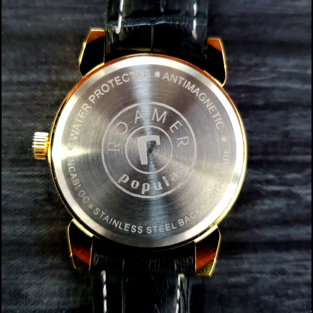 Vintage Roamer Shock Proof Hand Wind Swiss Watch Restored Serviced Gld-Blk-Blk - Image 5