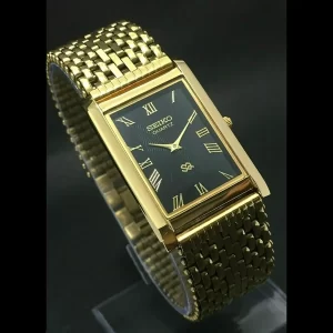 Vintage Seiko Tank Gold Slim Black Dial Milanese Watch