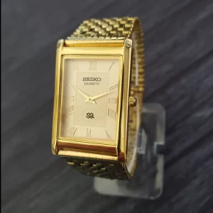 Vintage Seiko Tank Gold Slim White Dial Milanese Watch