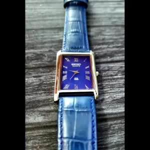 Vintage Mens Tank Slv Blue Dial Dress Watch New Mvt Batt