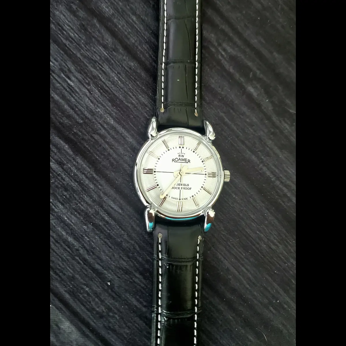 Rare Roamer Brevete Swiss Mens Manual Watch Slv Wht Serviced - Image 5