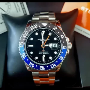 Rare Swiss Batman Stuhrling Gmt Stainless Mens Diver Watch