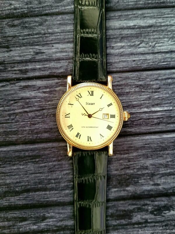 Rare Stauer Buttonwood Gold Mens Antique Style Artisan Watch