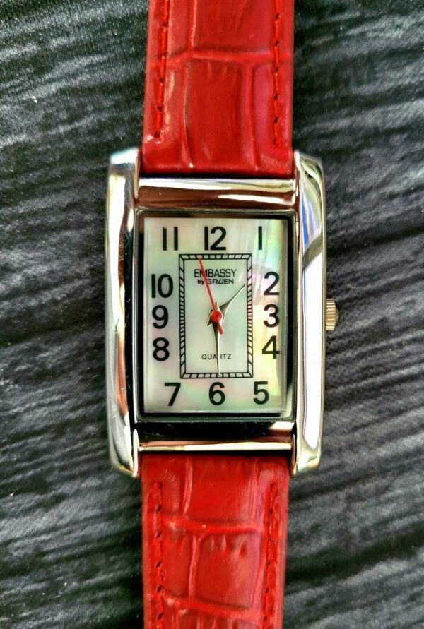 Rare Vintage Embassy Gruen Mop Dial Men's Red Tank Watch