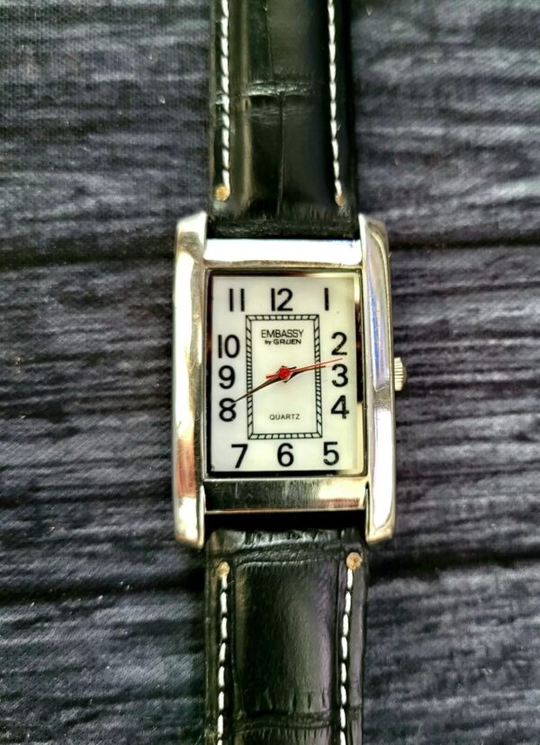 Rare Vintage Embassy Gruen Mop Dial Men's Black Tank Watch