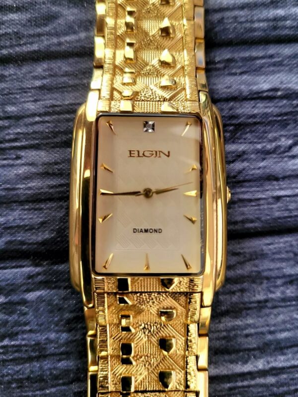 Very Rare Elgin Mens Gold Guilloche Dial Tank Dress Watch