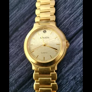 Exquisite Rare Retro Vintage Gruen Diamond Gold Leaf Dial Men's Watch