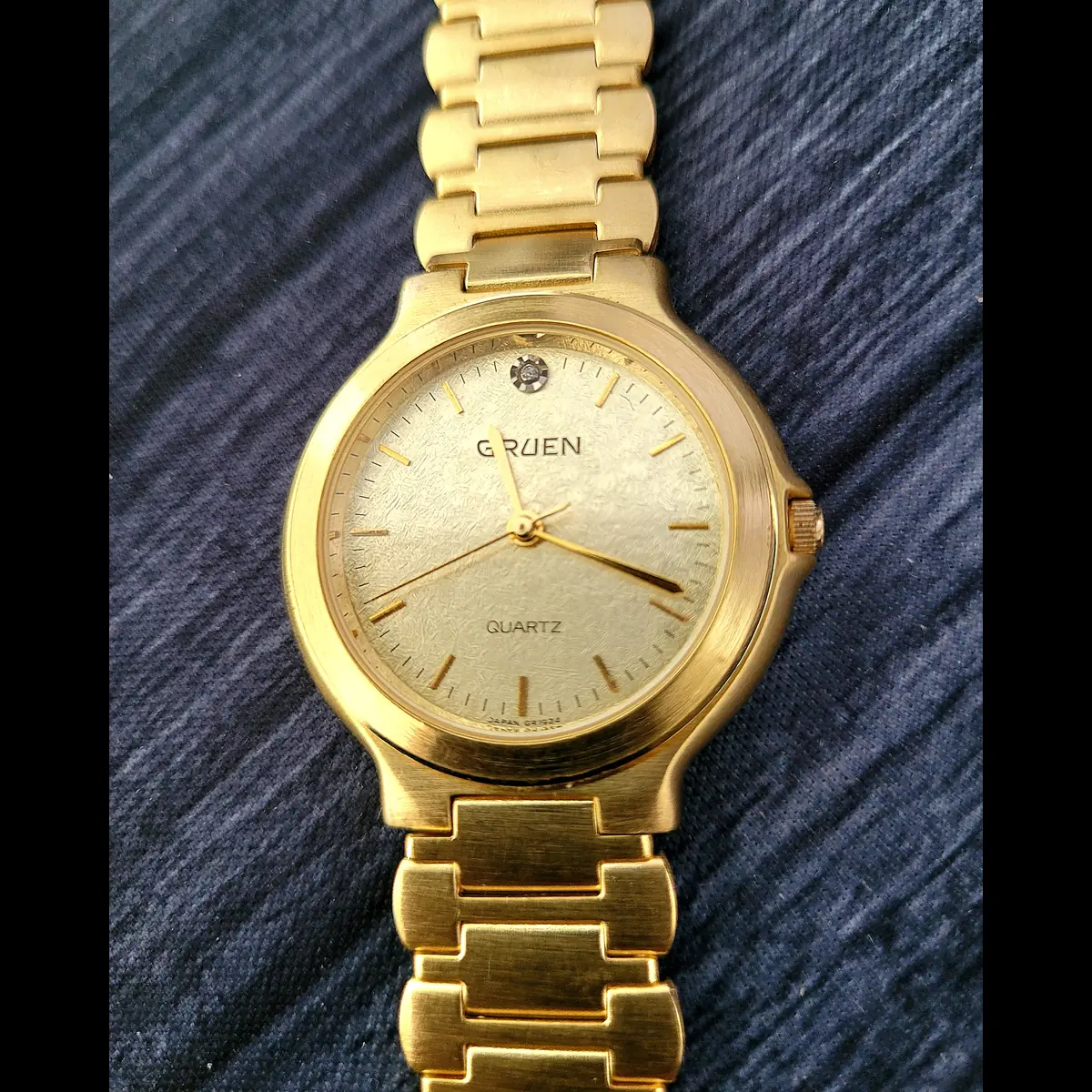 Exquisite Rare Retro Vintage Gruen Diamond Gold Leaf Dial Men's Watch