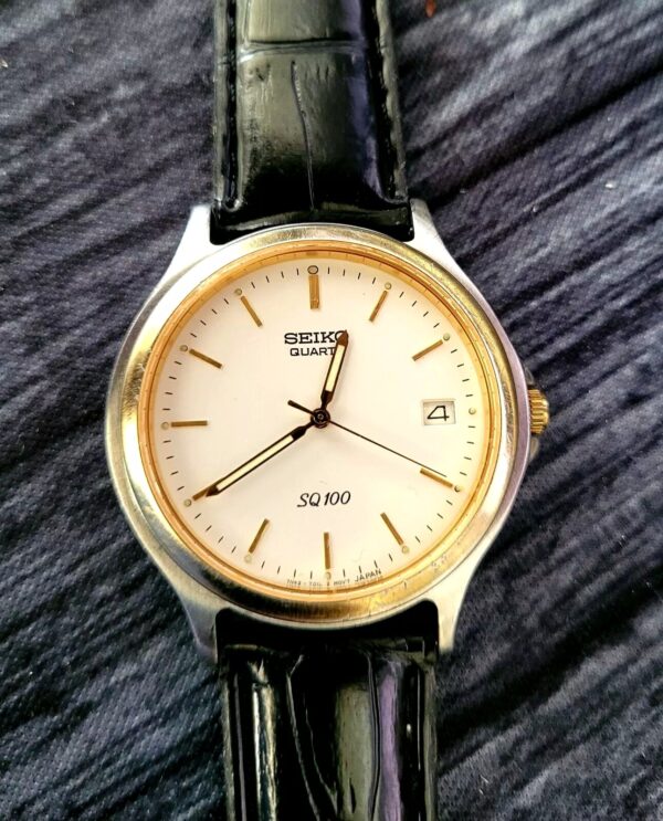 Rare Vintage Seiko Men’s Watch SQ 100 Two Tone New Battery