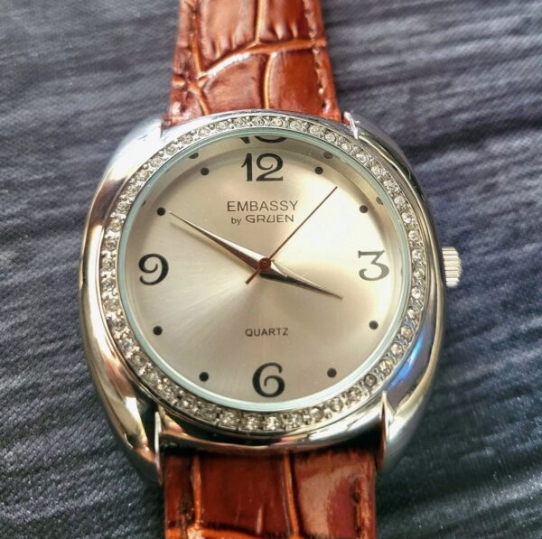 Rare Vintage Gruen Diamond Bezel Burst Dial NOS Mens Watch