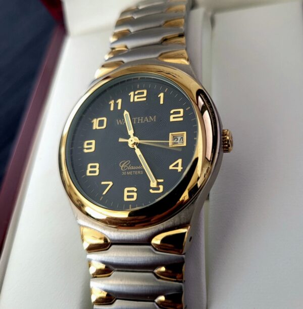 Pristine Rare Vintage Waltham Classics 80's Black Date Retro Men's Watch