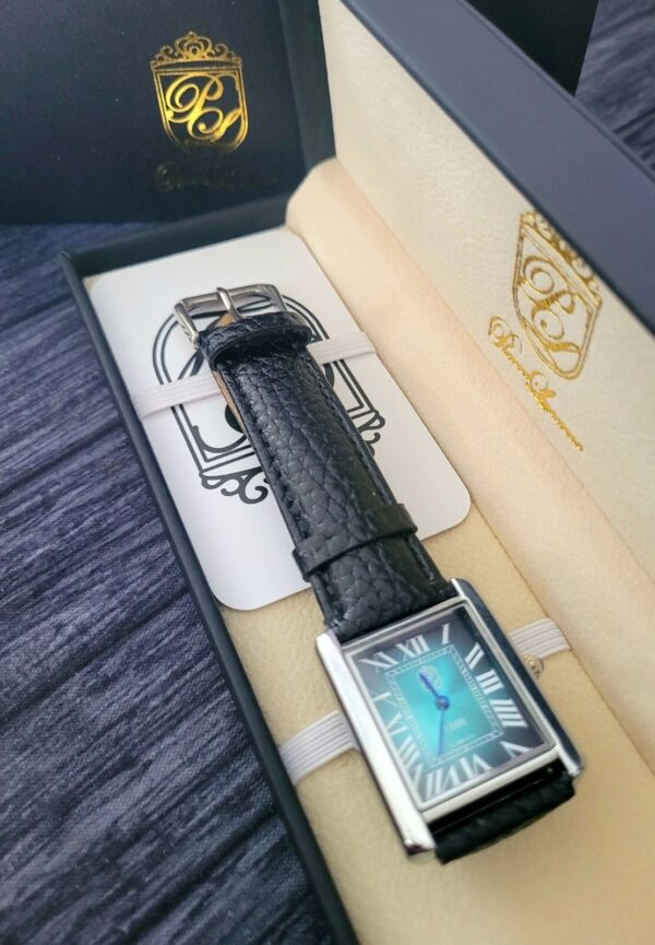 Aqua Sunburst Dial 1888 Pierre Lucerne Swiss Inspired Mens Tank Watch With Box