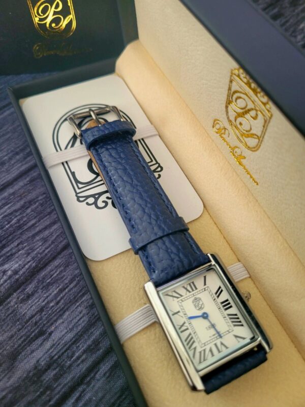 Pierre Lucerne 1888 Tank Swiss Inspired Design Mens Watch Blue Band With Box