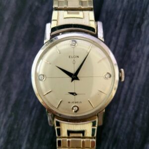 Rare Elgin Mens Manual Wind Watch Diamond Dial 10K Gold RGP