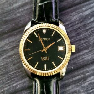 Rare Benrus Smoke Swiss Diamond President Watch Fluted Bezel