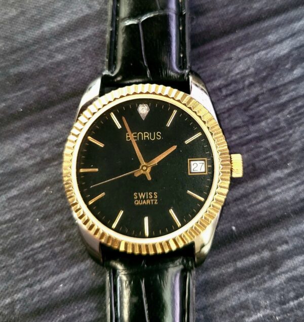 Rare Benrus Smoke Swiss Diamond President Watch Fluted Bezel