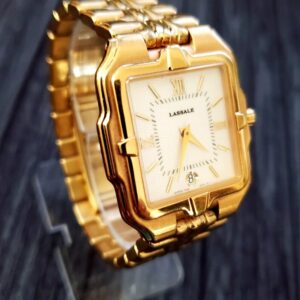 RARE EXQUISITE SEIKO LASSALE 7N35 MEN GOLD DRESS WATCH WITH BOX AND PAPERS