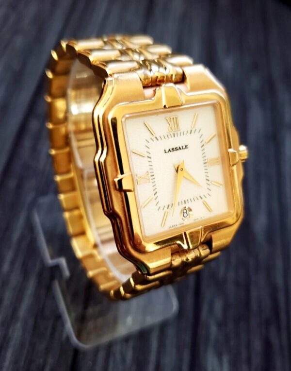 RARE EXQUISITE SEIKO LASSALE 7N35 MEN GOLD DRESS WATCH WITH BOX AND PAPERS