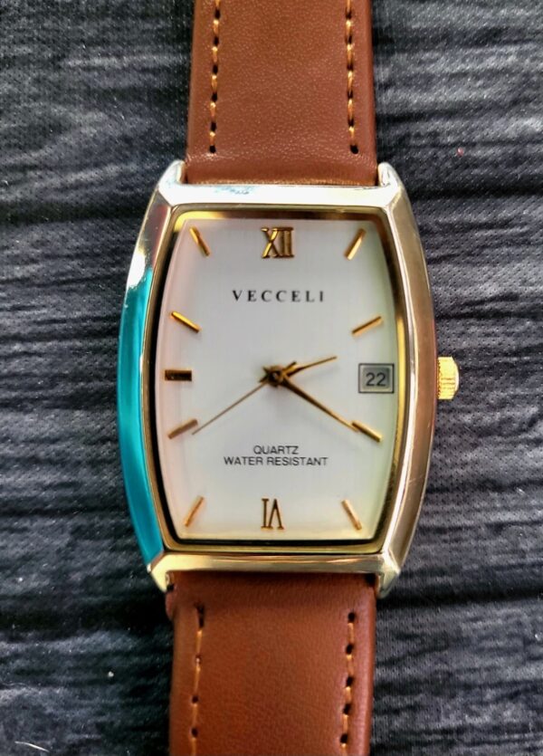 Vecceli Italy Vintage Enamel Dial Barrel Tank Mens Watch