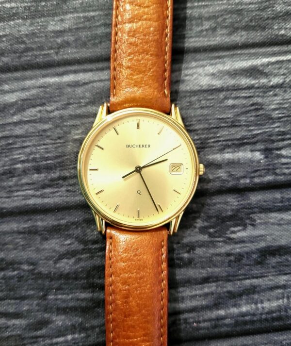 Very Rare Vintage Bucherer Q Swiss Date Sun Burst Mens Watch