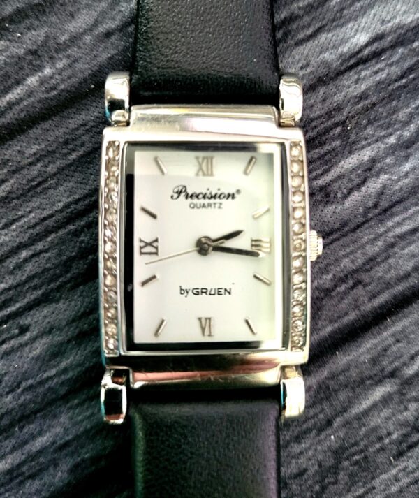 Vintage Hinged Lug Embassy Gruen Diamond Bezel Tank Watch
