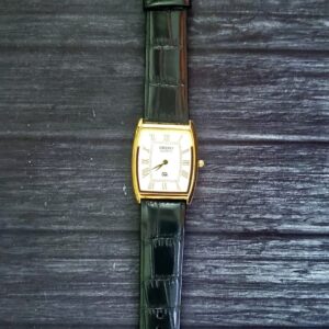 RARE Vintage Men's Slim Tank Barrel Gold White Watch New Mvt & Batt-Dial mod