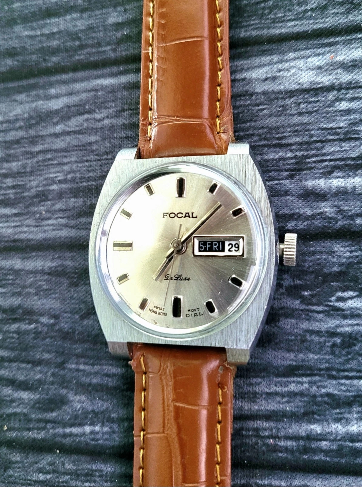 Very Rare Vintage Focal Swiss Mvmt Mechanical Watch Day Date