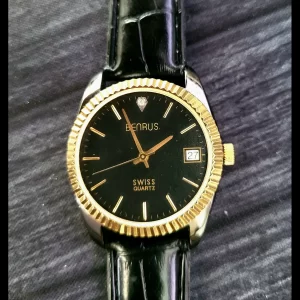 Rare Benrus Smoke Swiss Diamond President Watch Fluted Bezel