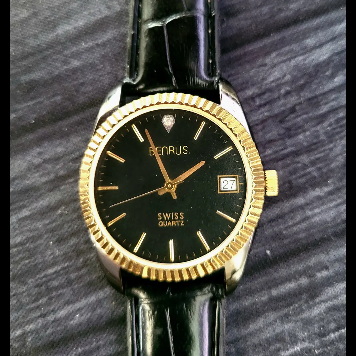 Rare Benrus Smoke Swiss Diamond President Watch Fluted Bezel