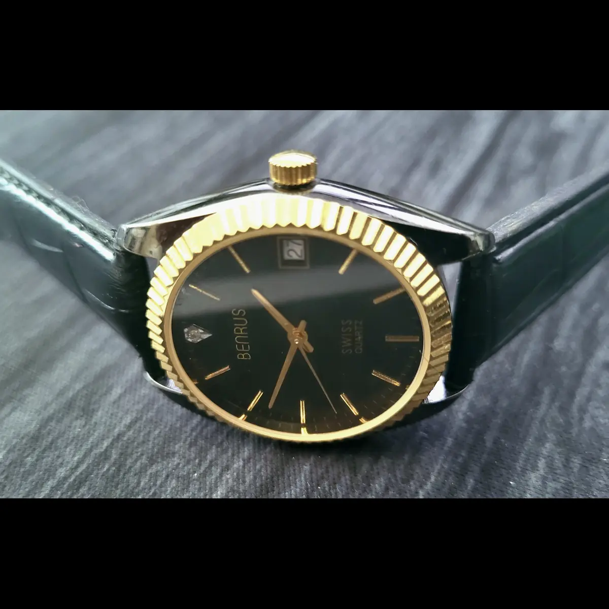 Rare Benrus Smoke Swiss Diamond President Watch Fluted Bezel - Image 3
