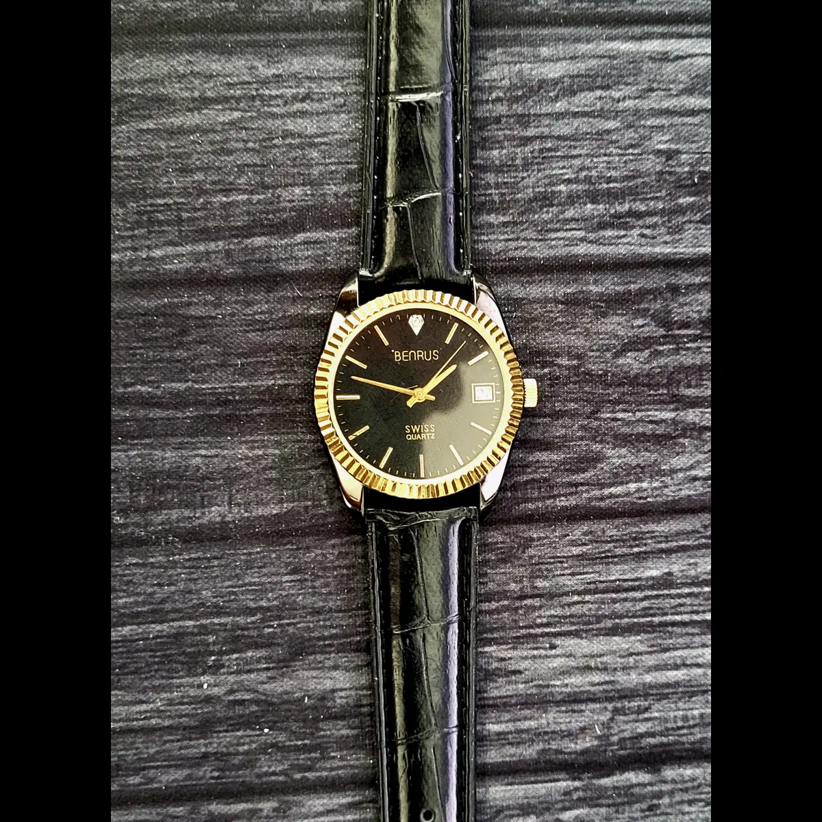 Rare Benrus Smoke Swiss Diamond President Watch Fluted Bezel - Image 5