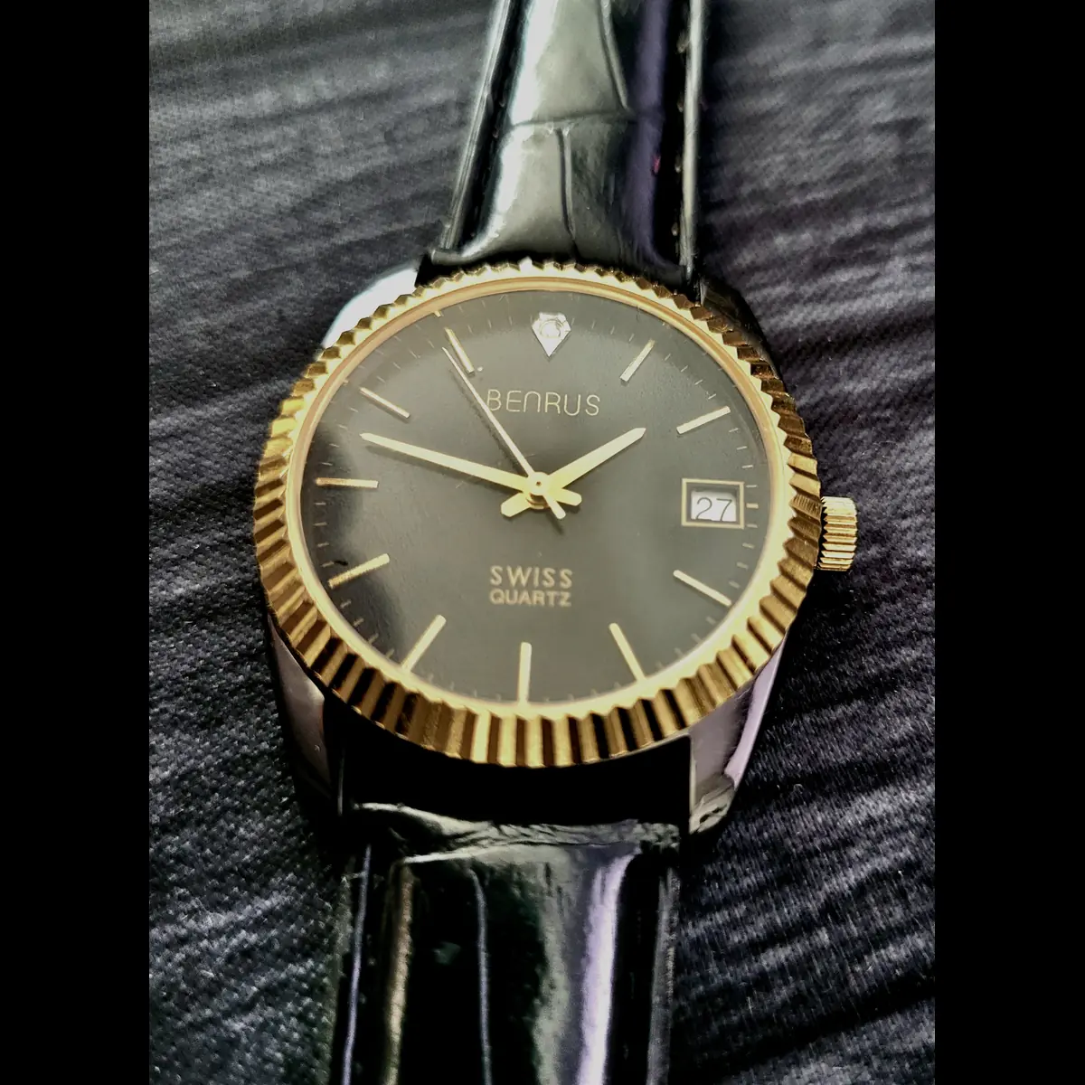 Rare Benrus Smoke Swiss Diamond President Watch Fluted Bezel - Image 2