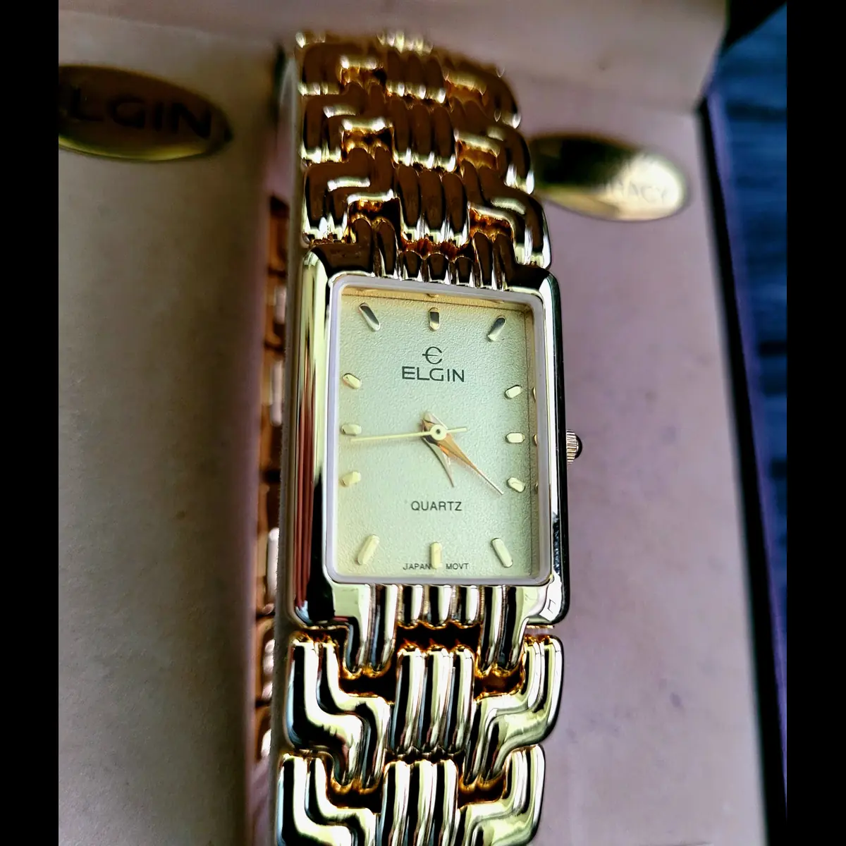 Vintage Retro Lord Elgin Gold Mens Tank Watch New In Box - Image 2