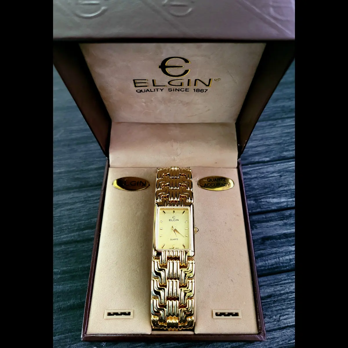 Vintage Retro Lord Elgin Gold Mens Tank Watch New In Box - Image 3