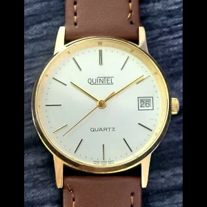 Very Rare Vintage Quintel Pie Pan Mens 80s Retro Dress Watch