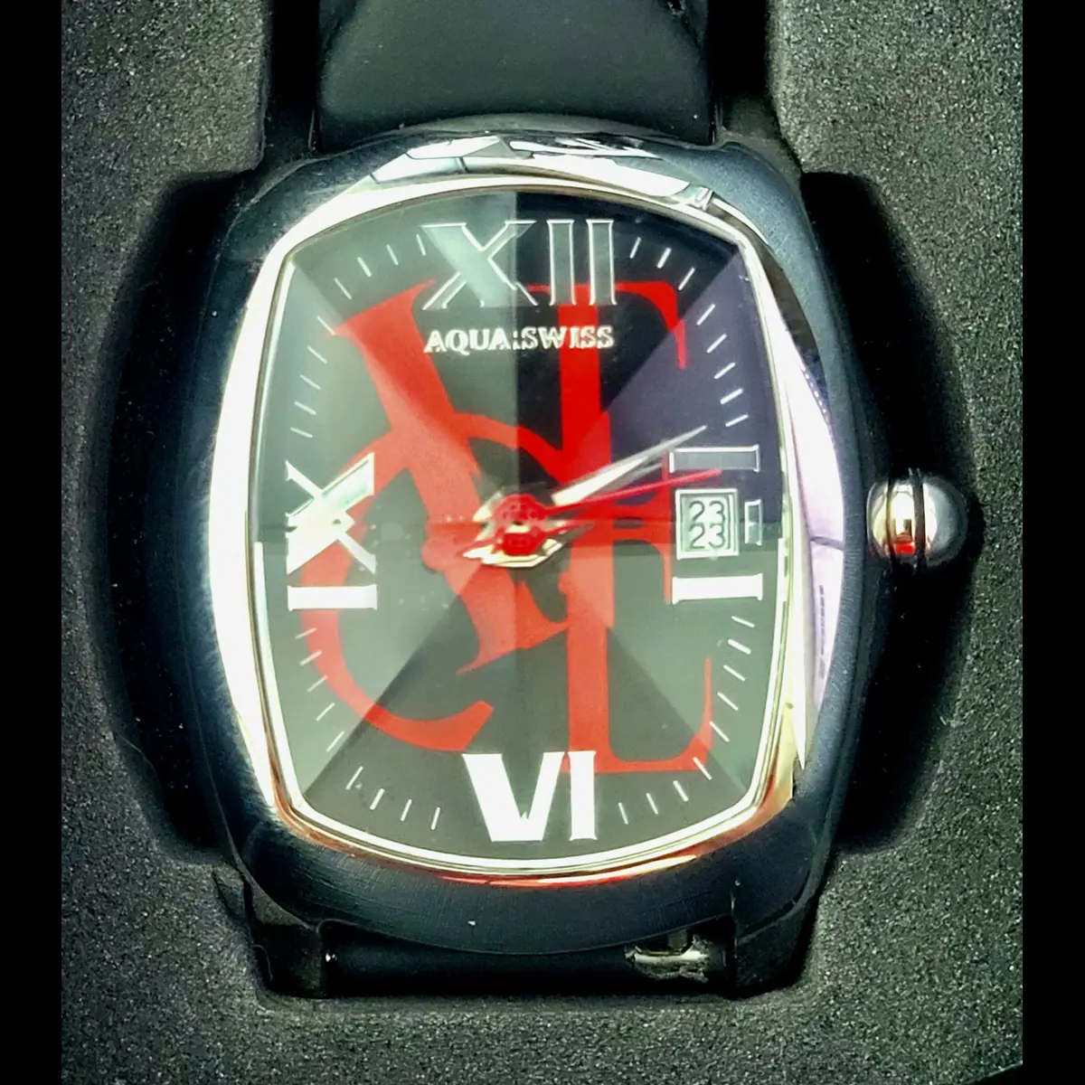 Rare Aquaswiss Mens Red Ice Prism Crystal Swiss Date Watch