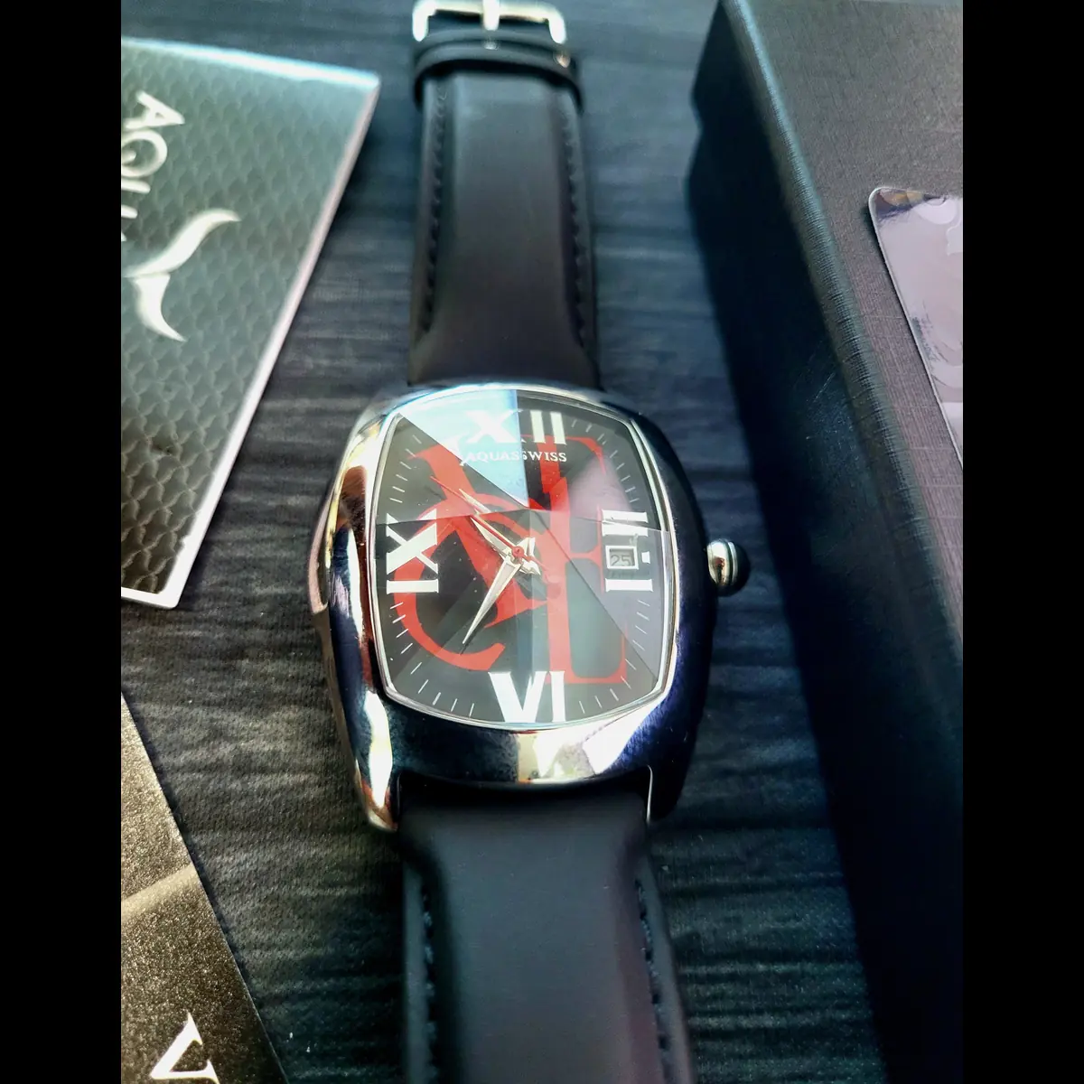Rare Aquaswiss Mens Red Ice Prism Crystal Swiss Date Watch - Image 3